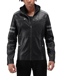 X-Ray Men's Grainy Polyurethane Leather Hooded Jacket with Faux Shearling Lining
