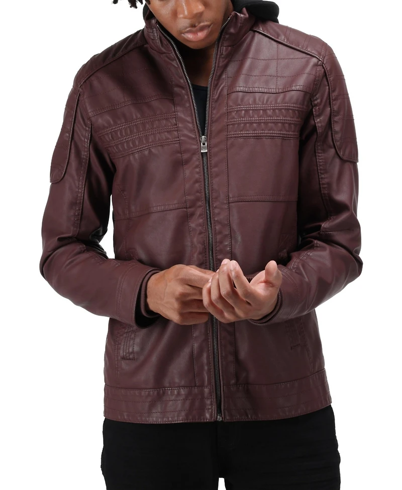 X-Ray Men's Hood and Faux Shearling Lining Moto Jacket