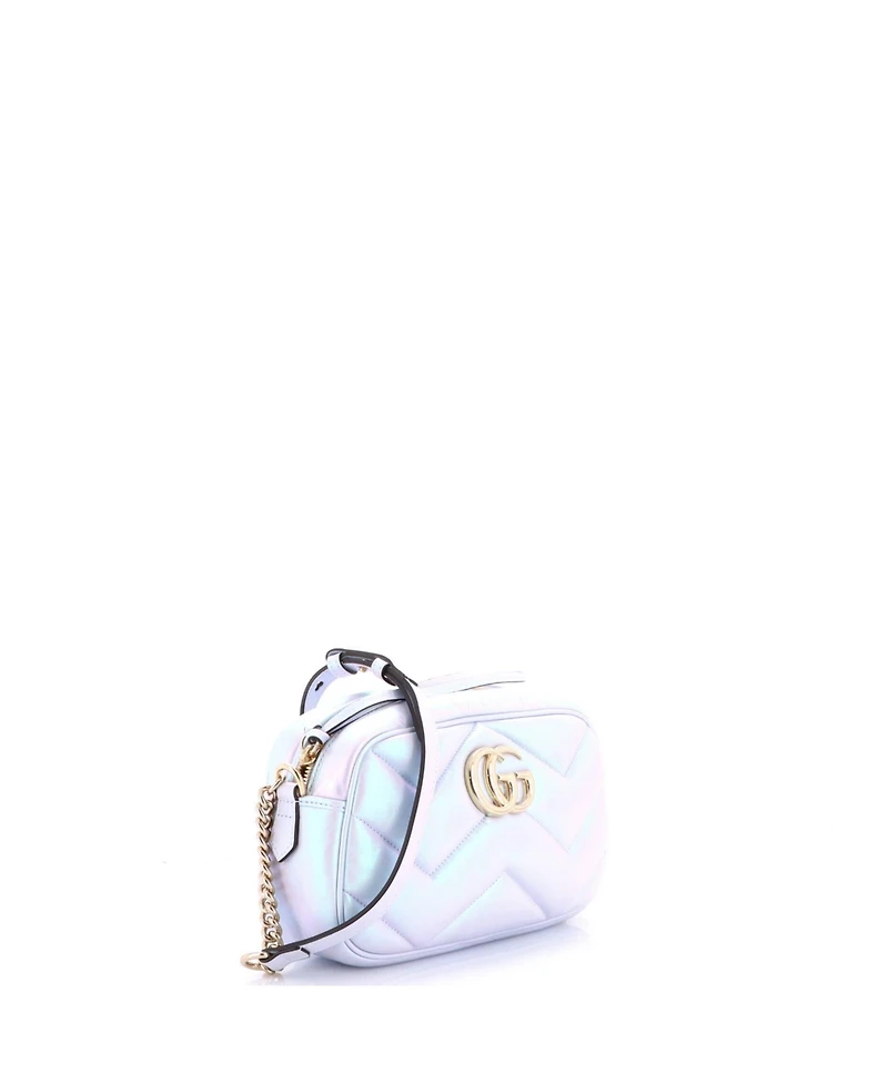 Pre-Owned Gucci Small Gg Marmont Shoulder Bag Chevron Iridescent Leather