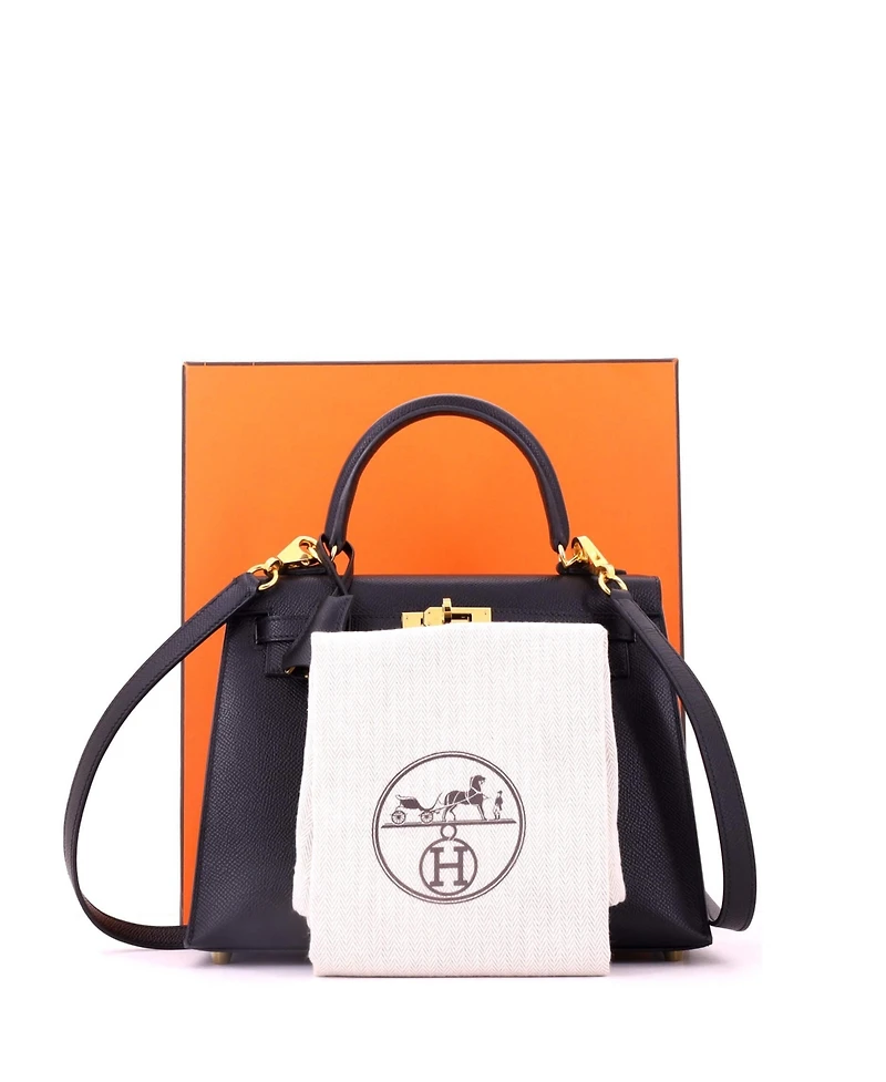 Pre-Owned Hermes Kelly 25 Handbag Black Epsom with Gold Hardware
