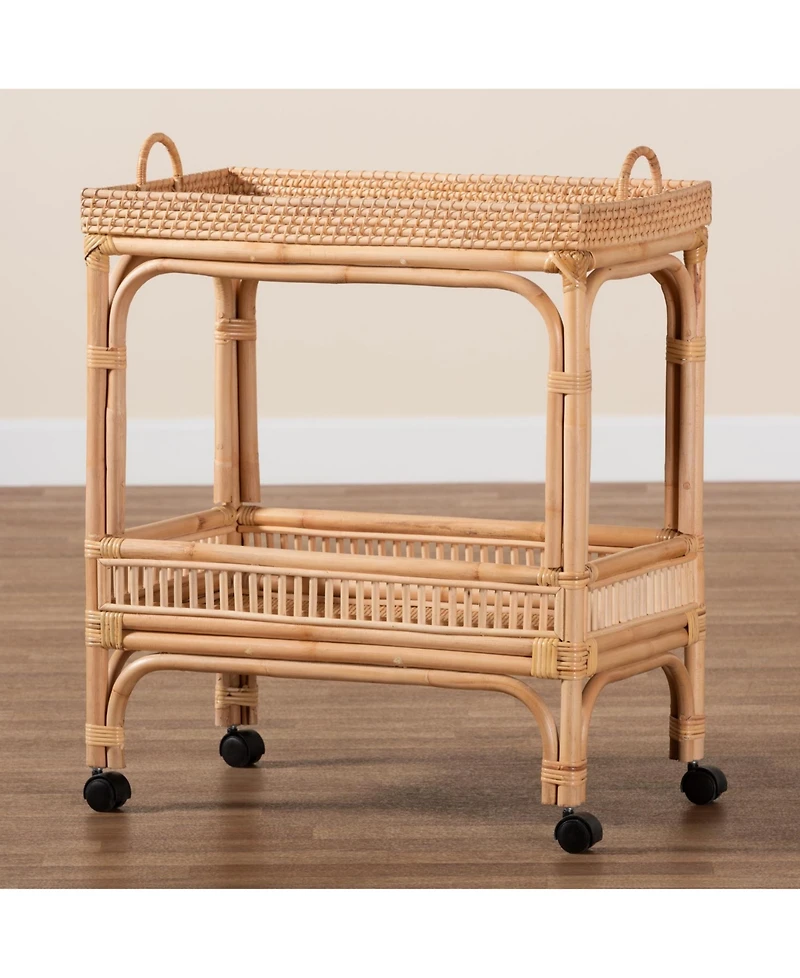 Bali Pari Lombok 32.3" Rattan Modern Bohemian Wine Cart