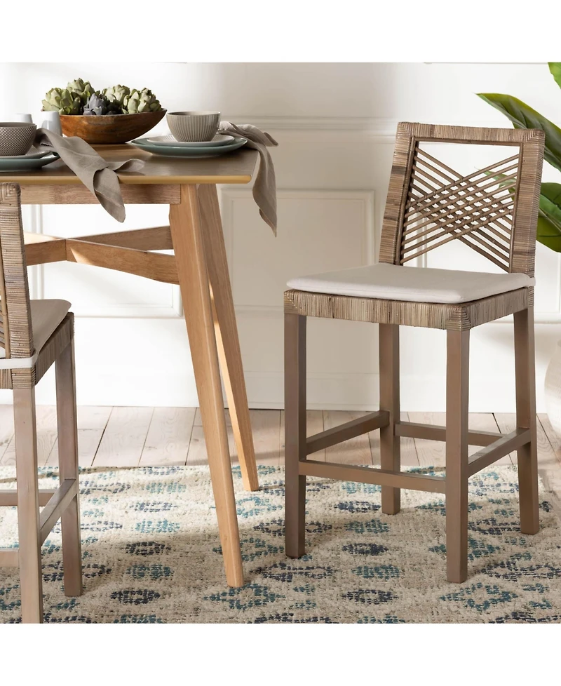 bali & pari Poltak 38.2" Mahogany Wood Modern Bohemian Counter Stool
