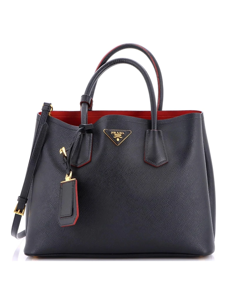 Pre-Owned Prada Medium Cuir Double Tote Saffiano Leather