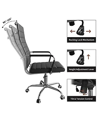 Swivel Home Office Chair, Adjustable Height Ergonomic Executive Computer Chair, Ribbed Pu Leather Conference Room Chair with Arms, Black
