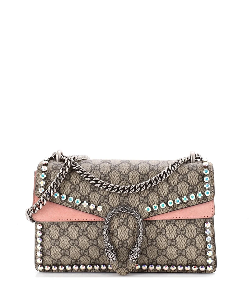 Pre-Owned Gucci Small Dionysus Bag Crystal Embellished Gg Coated Canvas