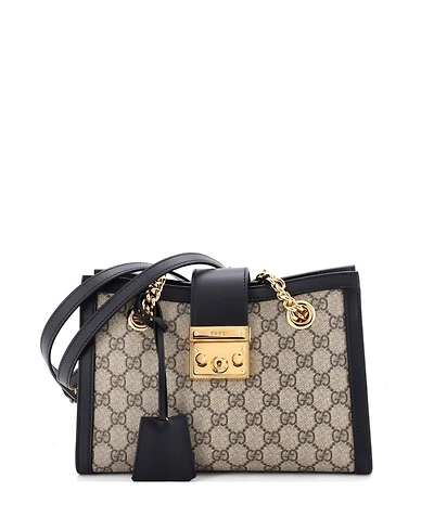 Pre-Owned Gucci Small Padlock Chain Tote Gg Coated Canvas with Leather