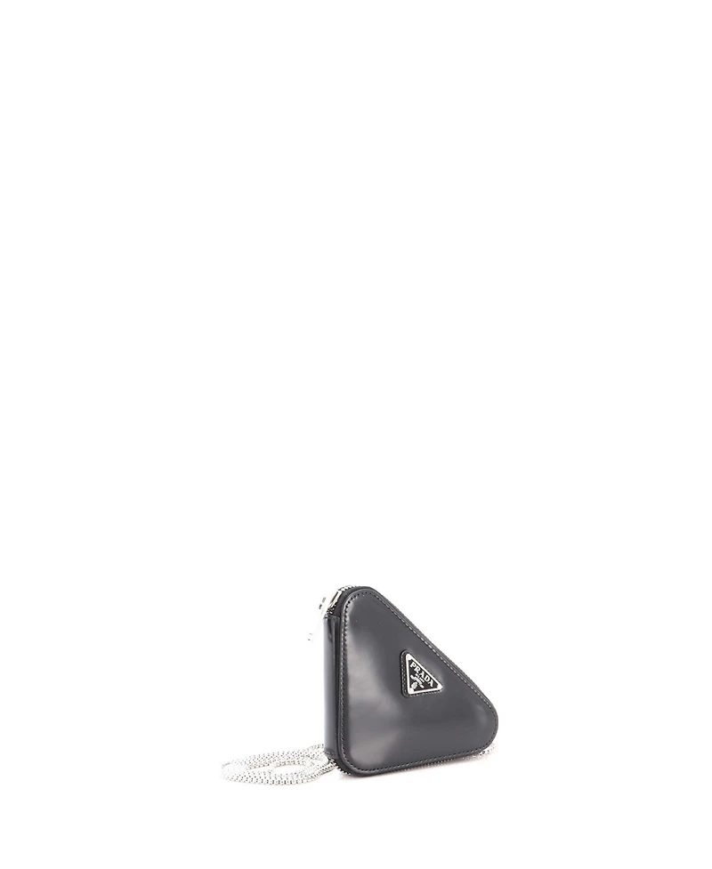 Pre-Owned Prada Mini Triangle Pouch Bag with Chain Brushed Leather