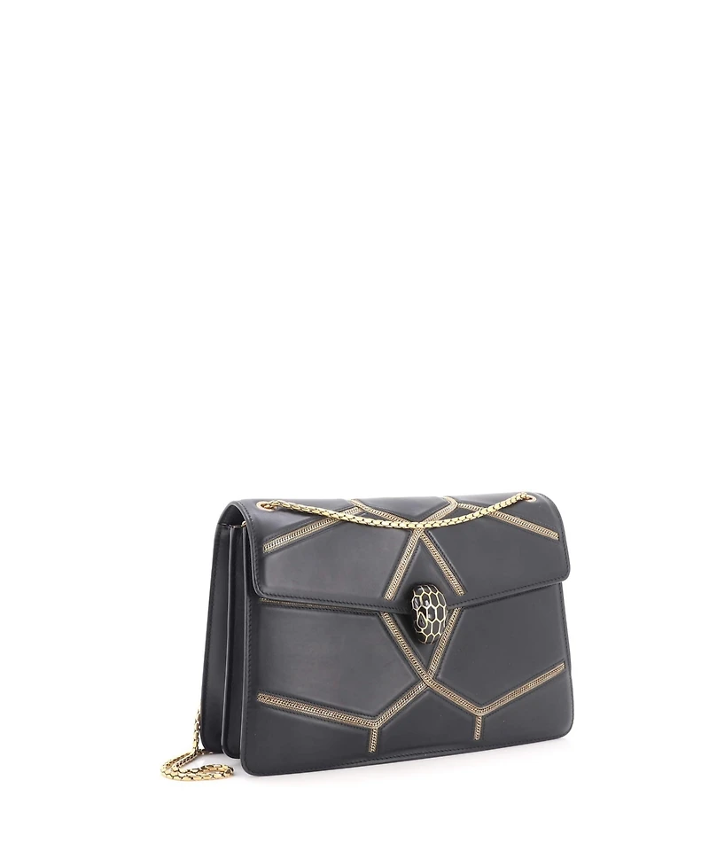Pre-Owned Bvlgari Medium Glam Rebel Serpenti Forever Shoulder Bag Chain Embellished Quilted Leather