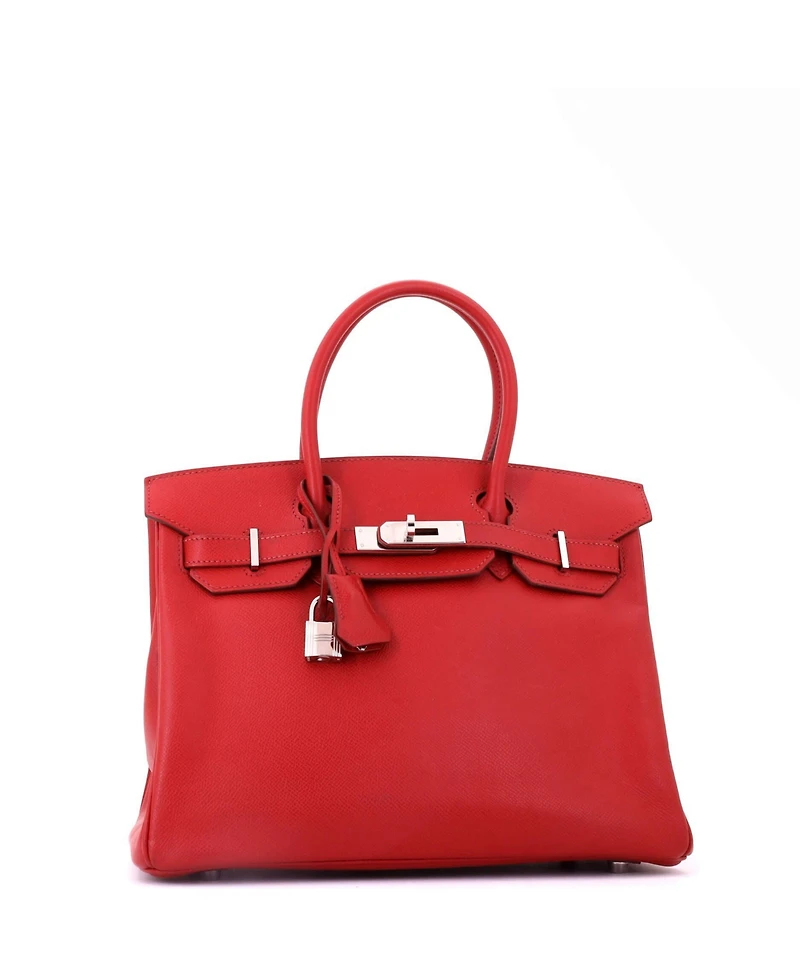 Pre-Owned Hermes Birkin 25 Handbag Red Epsom with Palladium Hardware