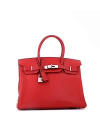 Pre-Owned Hermes Birkin 25 Handbag Red Epsom with Palladium Hardware