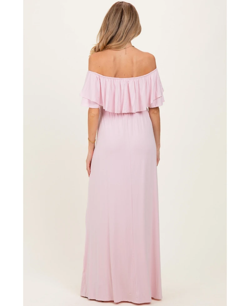 Pinkblush Women's Light Pink Ruffle Off Shoulder Maxi Dress