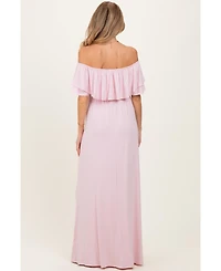 Pinkblush Women's Light Pink Ruffle Off Shoulder Maxi Dress