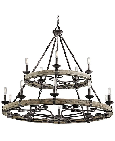 Kichler Taulbee 44" Wide 15-Light Aged Zinc Gray Wood Ring Chandelier