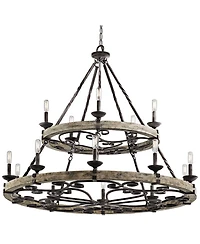 Kichler Taulbee 44" Wide 15-Light Aged Zinc Gray Wood Ring Chandelier