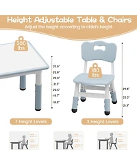Kids Table and 4 Chairs Set Height Adjustable with Graffiti Desktop Non-Slip Legs Easy Clean Activity Desk for Toddlers Daycare Study Area Home