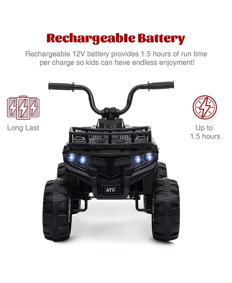 12V Kids Electric Ride On Atv Quad Car, 4 Wheeler Toy Vehicle with Anti Slip Treaded Wheels, Safe Ride On Toy for Boys Girls, Birthday Holiday Gift