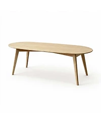 Oval Coffee Table Low Floor Solid Wood Legs Small Side End Table Rounded Edges Water-Resistant Surface Tool-Free Compact for Living Room Balcony
