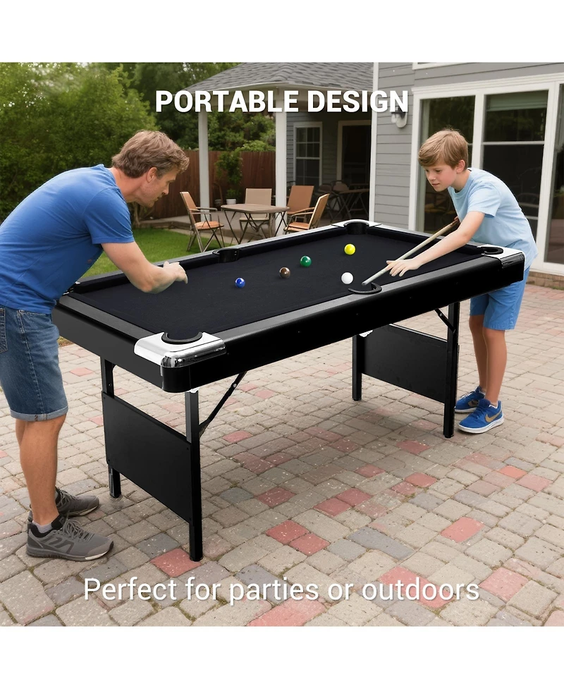 6 ft Pool Table, Folding Billiards Table with Accessories Set, Portable Pool Table Includes Balls, 2 Cue Sticks, Chalk and Brush for Home Game Room