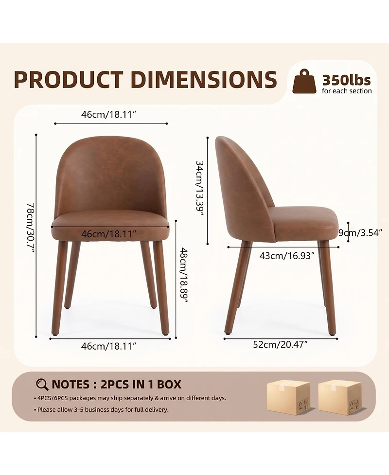 Wooden Dining Chairs Set of 6, Modern Fabric Dining Chairs, Upholstered Chairs with Wood Legs, Curved Thick Backrest for Kitchen Dining Room