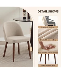 Wooden Dining Chairs Set of 2, Modern Fabric Dining Chairs, Upholstered Chairs with Wood Legs, Curved Thick Backrest for Kitchen Dining Room
