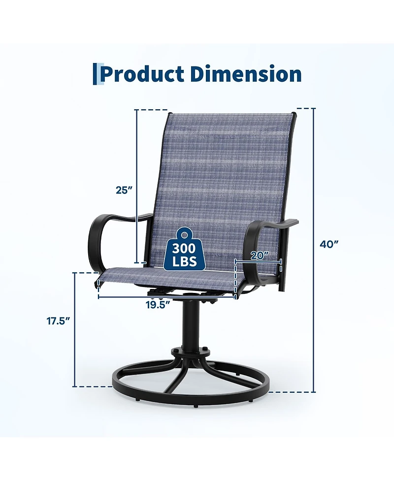 Swivel Patio Dining Chairs Set of 4, High Back Patio Seating with Curved Armrests, Rust Proof Metal Frame for Backyard, Porch, Poolside