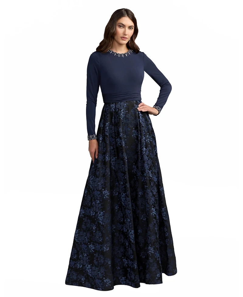 Mac Duggal Petite Embellished Brocade Floral Ball Gown