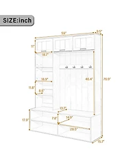 Streamdale Furniture 76.9" Farmhouse Hall Tree with Bench, Shoe Storage and 4 Hooks