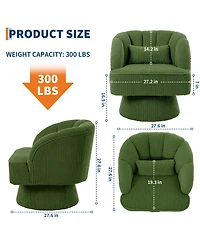 Swivel Barrel Accent Chair, 360 Degree Upholstered Armchair, Comfy Lounge Reading Chair for Living Room Bedroom Reading Nook, Green Corduroy