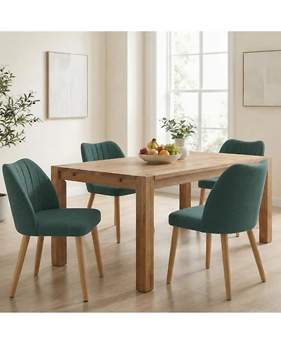 Wood Dining Chairs Set of 4, Armless Dining Chairs with Backrest, Upholstered Dining Chairs Modern Fabric Kitchen Chairs with Wooden Leg for Kitchen