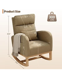 Rocking Chair Modern Upholstered Glider with Side Pockets and Pillow Ergonomic Accent Nursery Chair for Living Room Bedroom Lounge