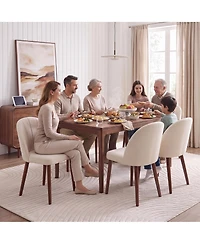 Dining Chairs Set of 6, Modern Upholstered Fabric Kitchen Chairs, Curved High Back, Thick Padded Seat and Wooden Frame, Side Chairs for Restaurant