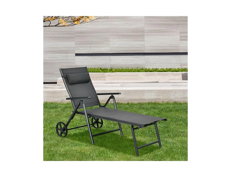 Boyel Living Patio Lounge Chair with Wheels Neck Pillow Aluminum Frame Adjustable