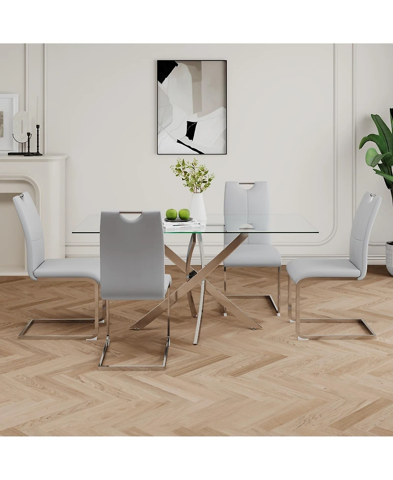 Flynama Set of 2 Faux Leather Dining Chairs with Chrome Legs, Modern Kitchen Seating Chairs
