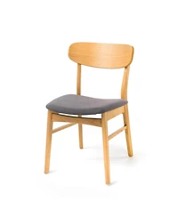 Flynama Set of 2 Dark Fabric Dining Chairs, Natural Oak Finish Solid Rubberwood Leg Minimalist Side Chairs
