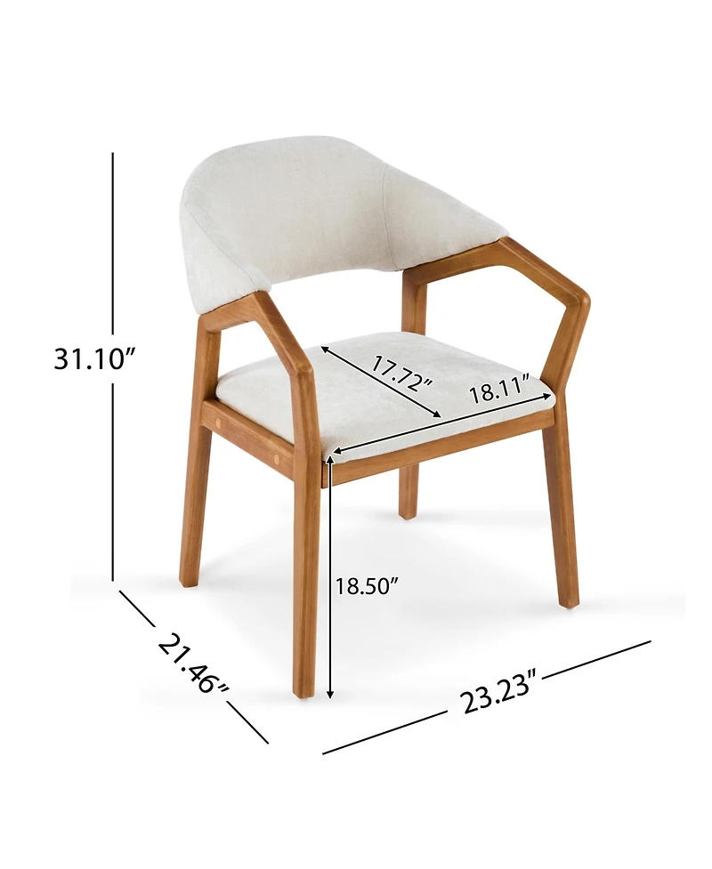 Flynama Set of 2 Chenille Arm Dining Chairs, Teak Bent Wood Frame 300lbs Weight Capacity