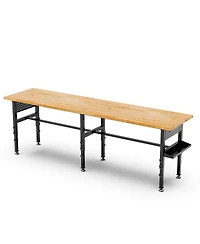 Streamdale Furniture 96" Adjustable Solid Wood Workbench with Power Outlet and Pegboard