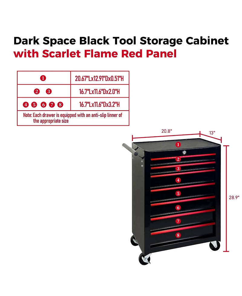 Streamdale Furniture Rolling Metal 7-Drawer Tool Chest Cabinet with Ball Bearing Slides
