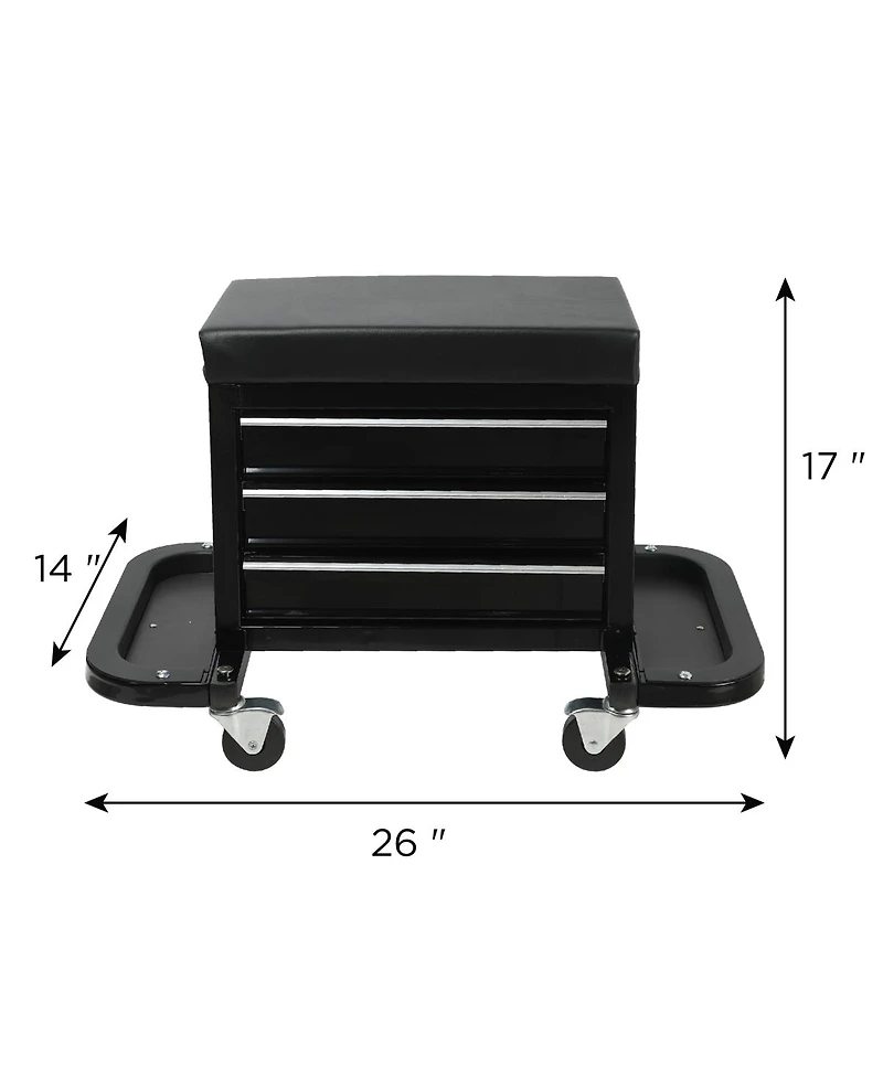 Streamdale Furniture Rolling 3-Drawer Tool Chest Mechanic Seat, 350Lbs Capacity