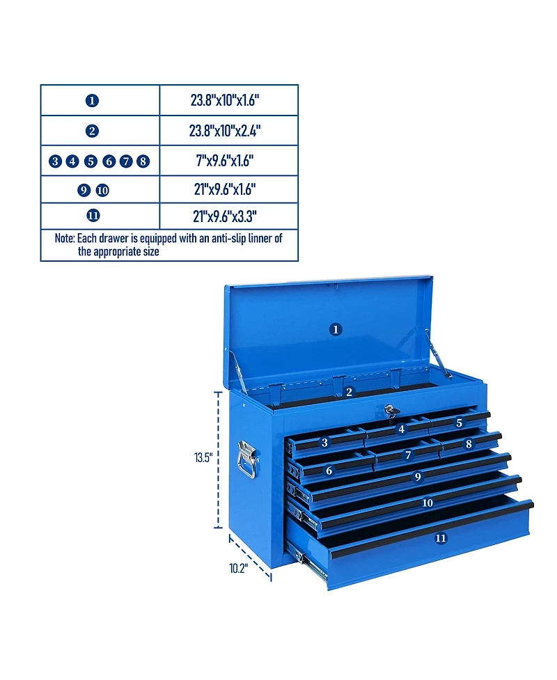 Streamdale Furniture Heavy Duty 24-Inch 9-Drawer Portable Metal Tool Box Chest with Lock
