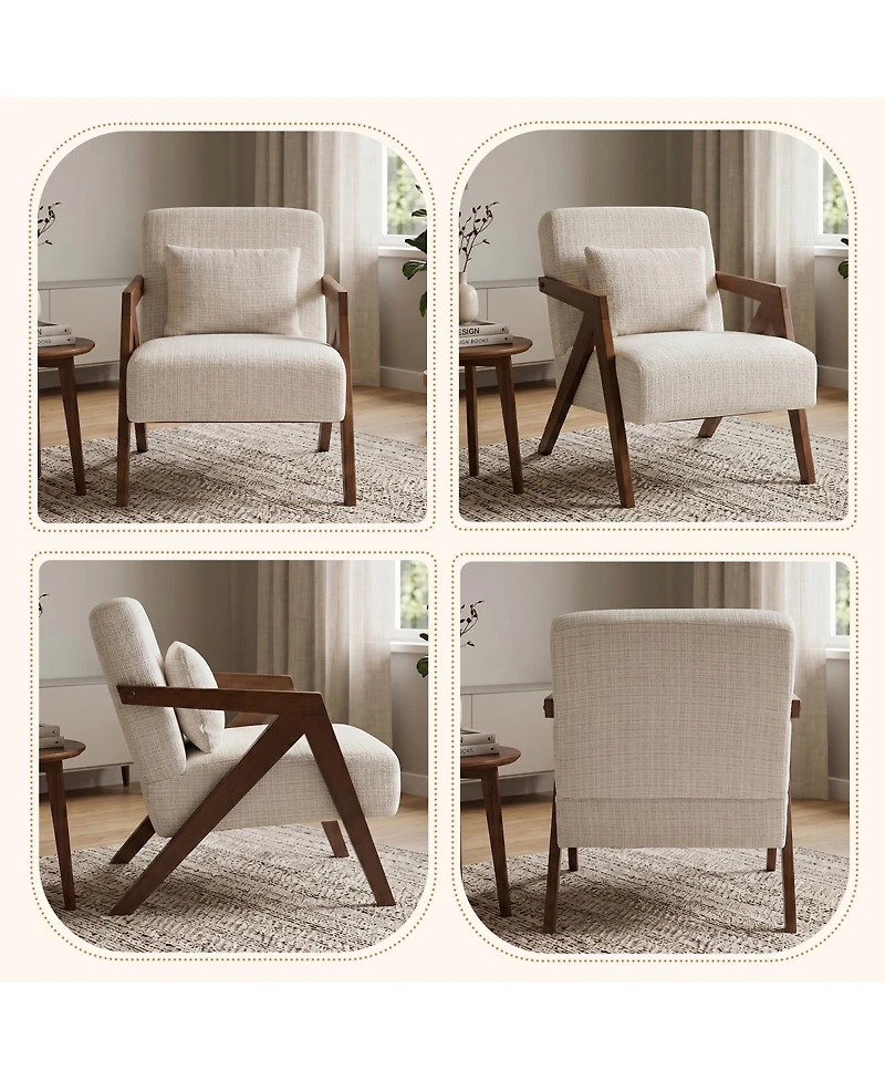 Streamdale Furniture Mid-Century Modern Chenille Accent Chair with Wood Frame and Pillow