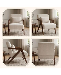 Streamdale Furniture Mid-Century Modern Chenille Accent Chair with Wood Frame and Pillow