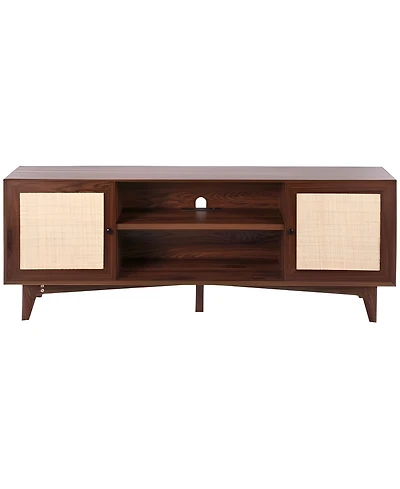 Slickblue Tv Stand with Rattan Door and Storage Shelves, Modern Media Console for Living Room