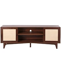 Slickblue Tv Stand with Rattan Door and Storage Shelves, Modern Media Console for Living Room
