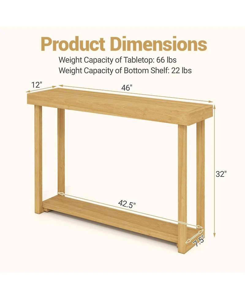 Slickblue 2-Tier Narrow Console Table 46" Solid Wood Farmhouse Style