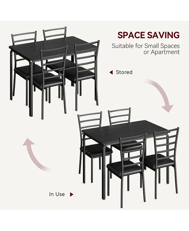 homfan 5-Piece Dining Glass Table wiht 4 Pu Leather Chairs Space-Saving Metal Frame