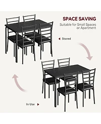 homfan 5-Piece Dining Glass Table wiht 4 Pu Leather Chairs Space-Saving Metal Frame