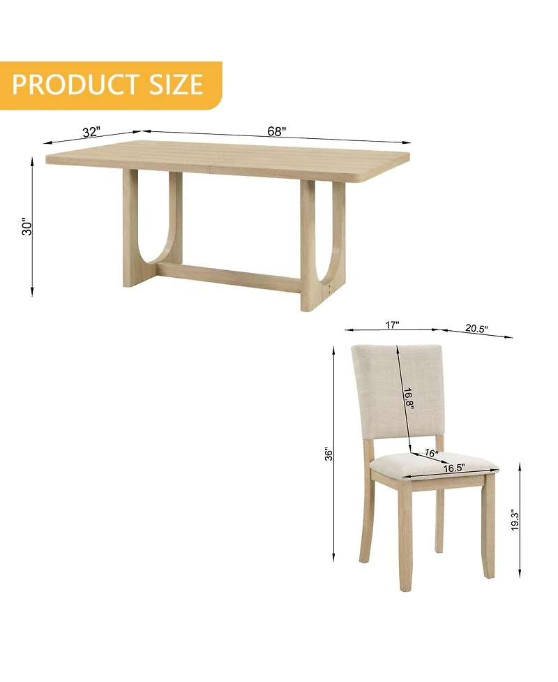 Streamdale Furniture 7-Piece 68" Rectangular Dining Table Set with 6 Upholstered Chairs