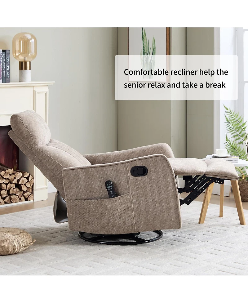 Streamdale Furniture Khaki Fabric Heat and Massage Rocker Swivel Recliner