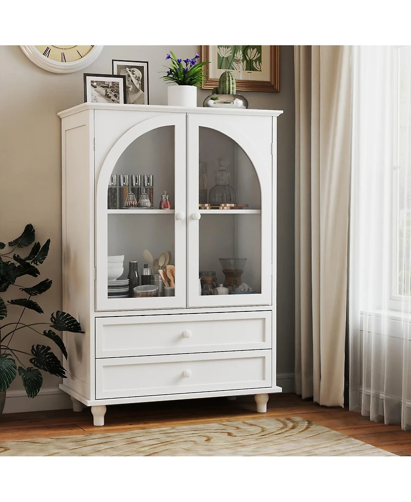 Streamdale Furniture Farmhouse Arched Glass Buffet Cabinet