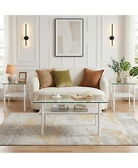 Streamdale Furniture Modern Glass Coffee Table and End Tables Set of 3 with Wooden Shelf